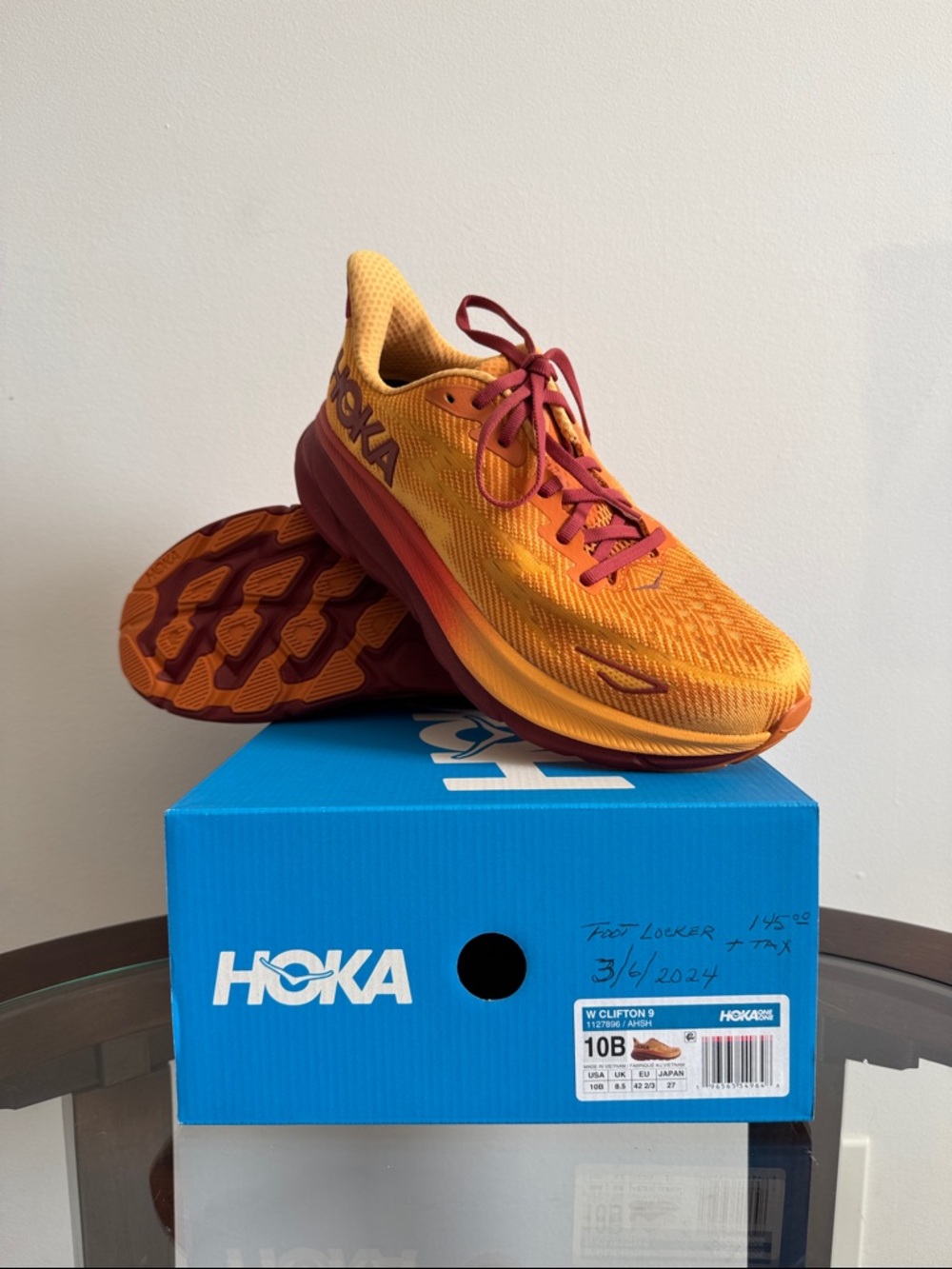 Hoka Women’s Clifton 9 Running Shoes - Orange & Maroon